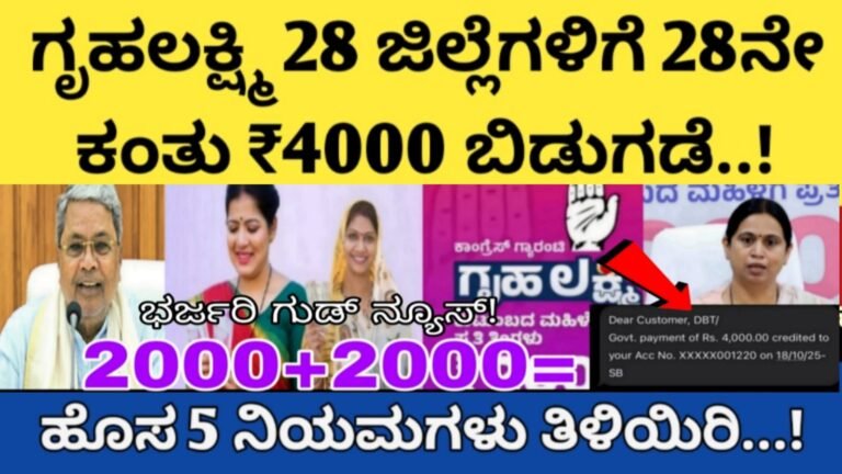 ಗೃಹಲಕ್ಷ್ಮಿ 28ನೇ ಕಂತು ₹4000 ಬಿಡುಗಡೆ
